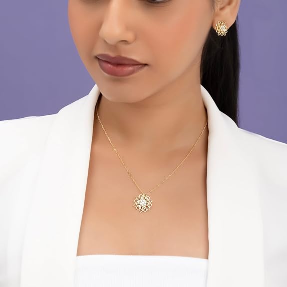 Sterling Silver 18K Gold and Rose Gold Plated Floral Radiance Pendant with Link Chain | Gift for Women and Girls