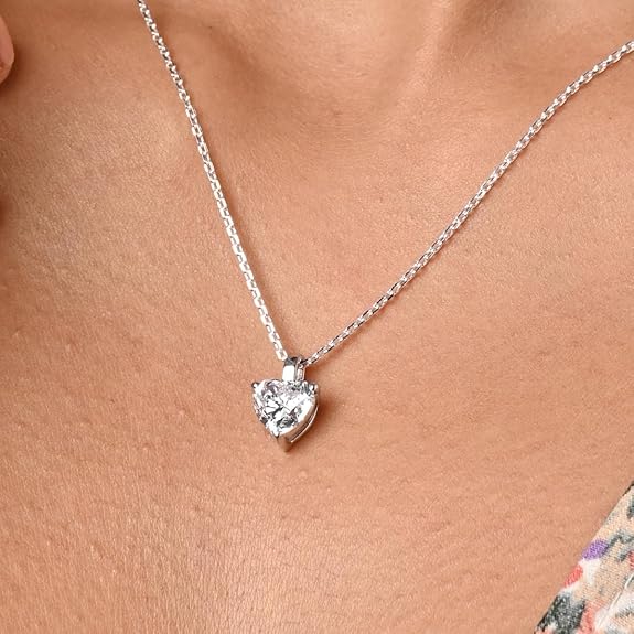 Sterling Silver White Gold Plated Heart Solitaire Pendant Chain Necklace