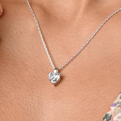 Sterling Silver White Gold Plated Heart Solitaire Pendant Chain Necklace
