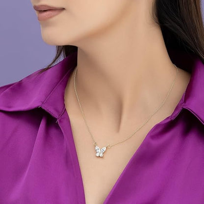 Sterling Silver 18K Gold and Rose Gold Plated Butterfly Brilliance Necklace with Link Chain | Gift for Women and Girls
