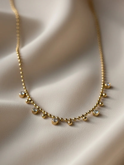 Anti-Tarnish White Stone Beaded Chain | 18K Gold CZ Jewelry