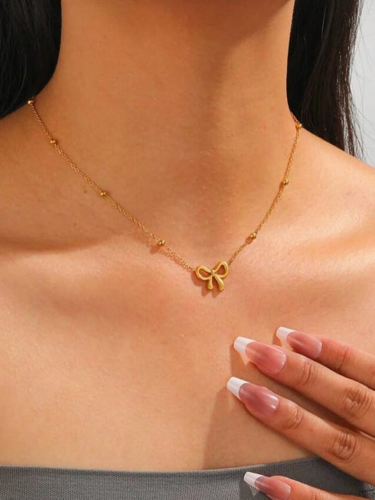 Gold Bow Neckpiece | 18k Gold Plated Stainless Steel Necklace