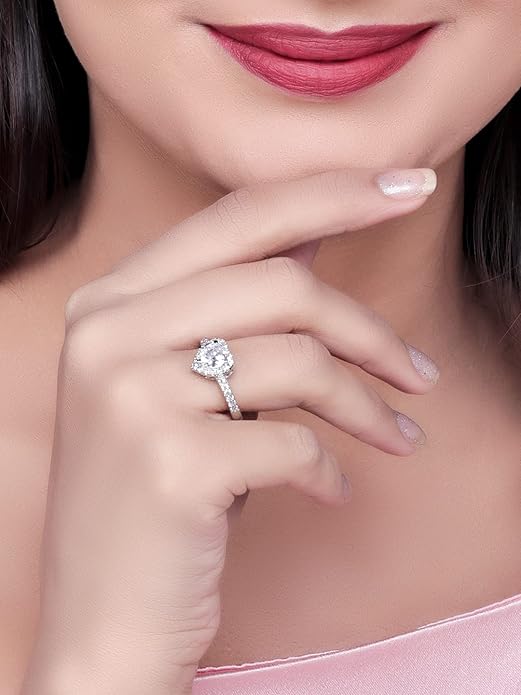 Adorable Sterling Silver Valentine Day Gift Cubic Zirconia Finger Ring For Women And Girls