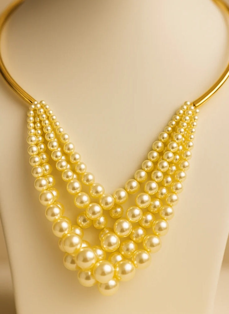Statement Pearl Neckpiece in 18K Gold Plated Stainless Steel