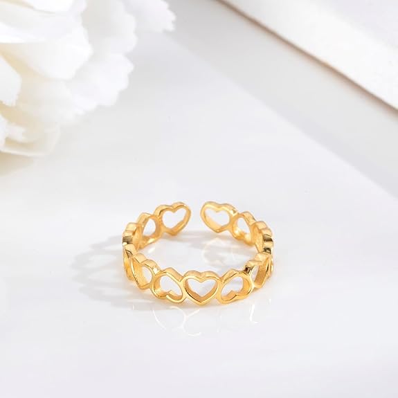 18k Gold Plated Sterling Silver N/A Gold Plated Women's Heart Ring | Gift for Women and Girls