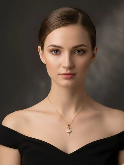 Anti-Tarnish Angel Ballerina Pendant Necklace | 18K Gold CZ Chain