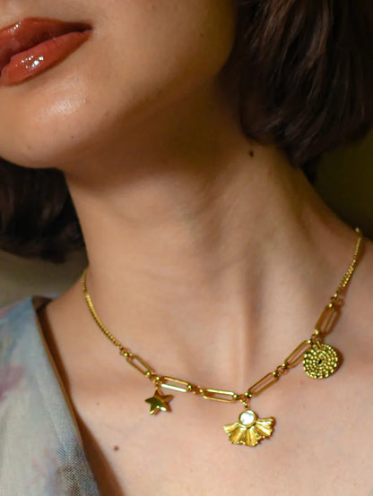 Shell Charms Gold Neckpiece – Anti-Tarnish, Adjustable, Waterproof