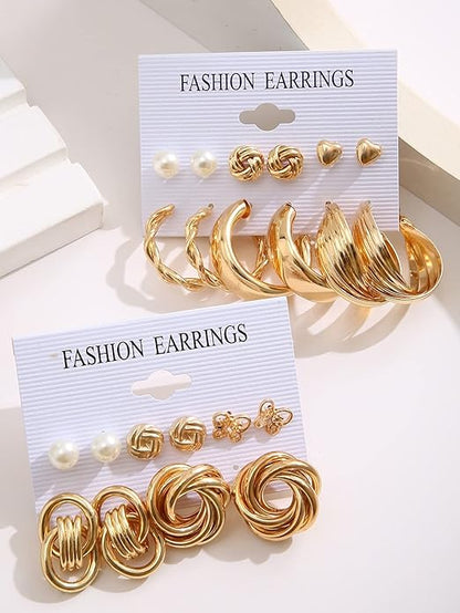 Diva Fashion 11 Pairs Combo Set Latest Stylish Vintage Pearl Earrings for Women Gold Plated Dangle Earrings Heart Butterfly Hoop Earrings Geometric Fashion Jewelry