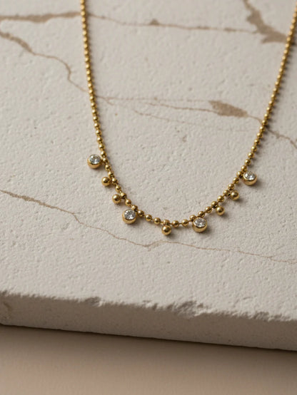 Anti-Tarnish White Stone Beaded Chain | 18K Gold CZ Jewelry