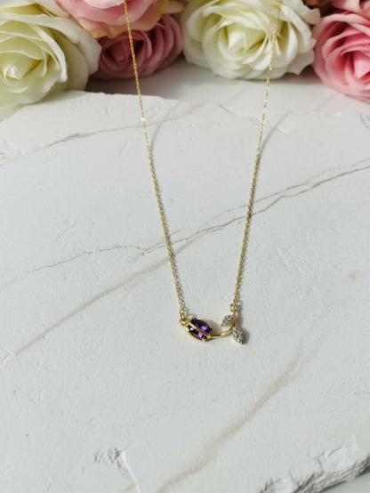 Anti-Tarnish Tulip Purple Stone Chain | 18K Gold CZ Jewelry