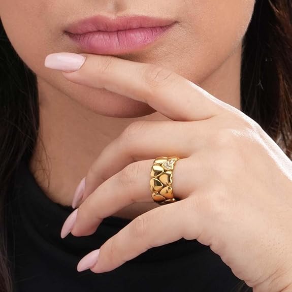 Gold Hearts Band Ring for Womens - Waterproof & Anti-Tarnish