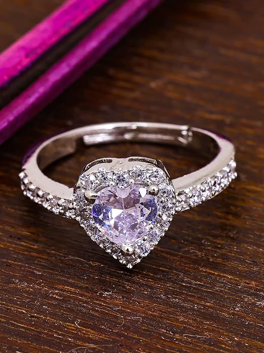 Adorable Sterling Silver Valentine Day Gift Cubic Zirconia Finger Ring For Women And Girls