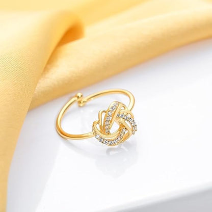 Sterling Silver Modern Ring | Gold Plated Heartfelt Cubic Zirconia Gift Ideas-Women Ring