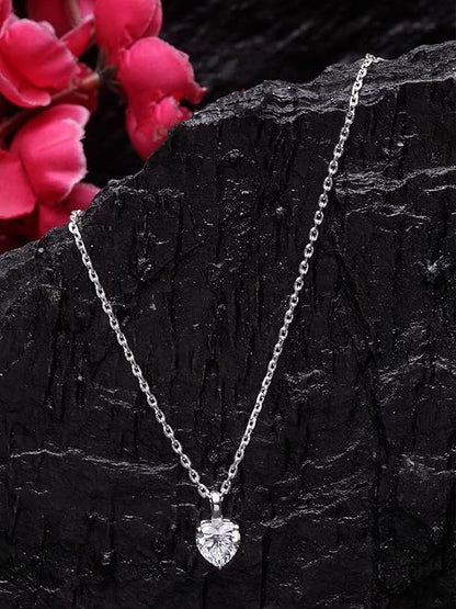 Sterling Silver White Gold Plated Heart Solitaire Pendant Chain Necklace