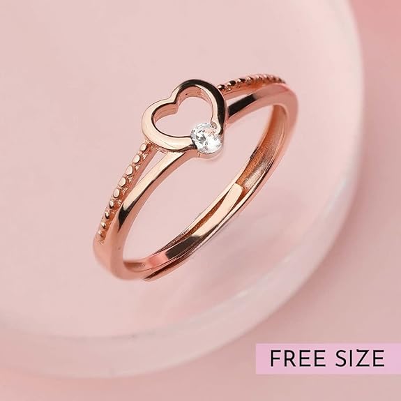 18k Gold Plated Sterling Silver Heart CZ Ring | Gift for Women & Girls