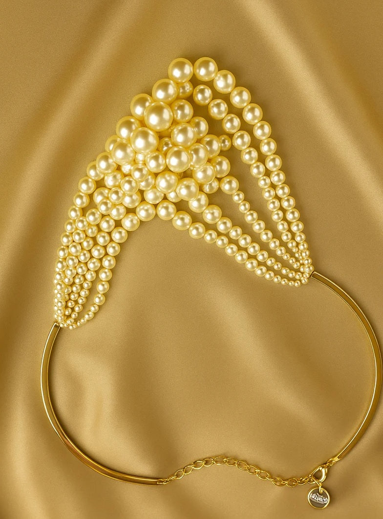 Statement Pearl Neckpiece in 18K Gold Plated Stainless Steel
