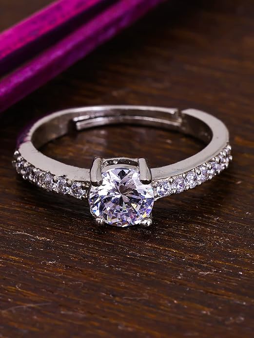 Sterling Silver Cubic Zirconia Finger Ring For Women And Girls