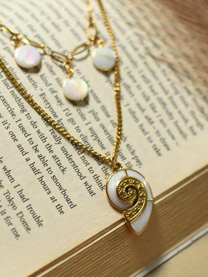 Shell & Beads Double Layer Chain | 18K Gold MOP Necklace