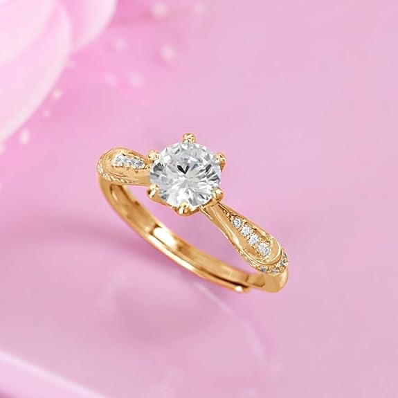 Sterling Silver Solitaire Ring | Gold Plated Brilliant Cubic Zirconia Gift Ideas-Women Ring