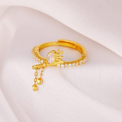 Silver Golden Krishna's Flute and Feather Ring, Adjustable | Gifts for Girlfriend, Gifts for Women and Girls