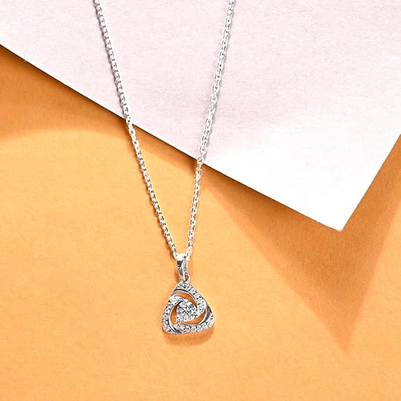 Solitaire Pendant Earrings Chain Necklace Jewellery Set | Platinum Plated, Swiss Zirconia | Gift for Women and Girls