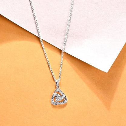 Solitaire Pendant Earrings Chain Necklace Jewellery Set | Platinum Plated, Swiss Zirconia | Gift for Women and Girls