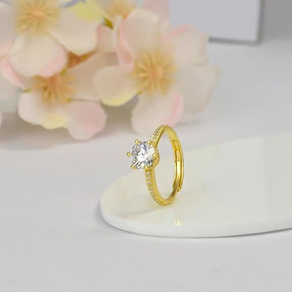Sterling Silver 18K Gold and Rose Gold Plated Royal Solitaire Ring | Gift for Women and Girls | With Certificate of Authenticity and 925 Stamp