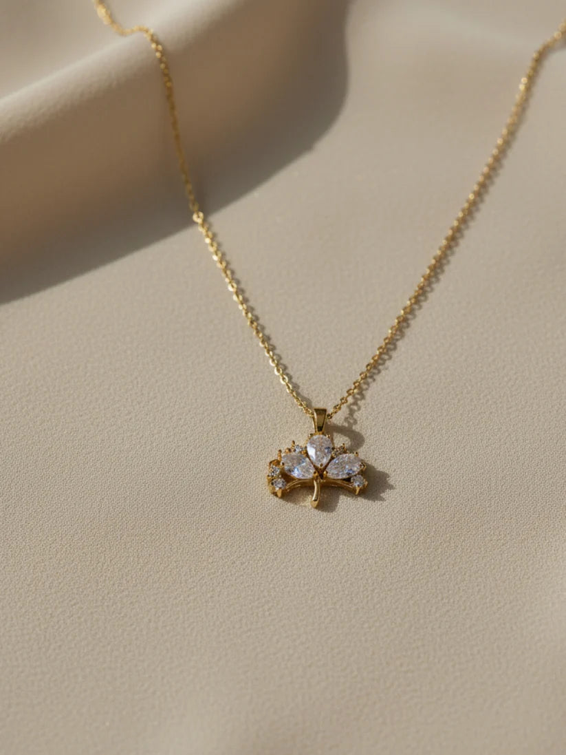 Multi-Stone Umbrella Pendant Necklace in 18K Gold | CZ Neckpiece