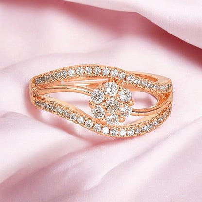 Rose Gold Plated Elegant American Diamond Studded Sparkling Adjustable Finger Ring for Women and Girls
