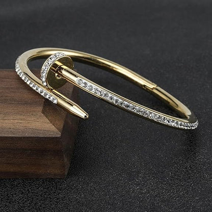18K Gold Plated Stainless Steel Openable Crystal Bracelet | Friendship Couple Wedding Gifts for Mother Sister Wife Girlfriend | Anti Tarnish Jewellery