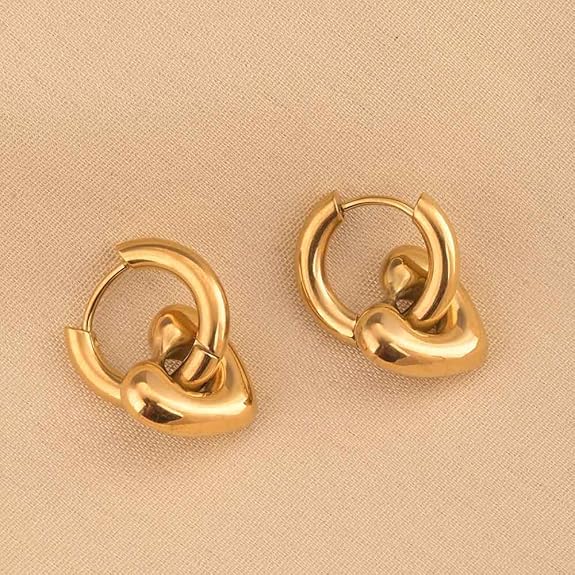 18k Gold Plated Gold Heart Hoop Earring for Women - Gift for Girls & Women | Waterproof & Anti-Tarnish Earrings