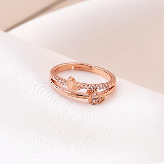 Rose Gold PLated Ring for Women and Girls Silver Ring | Adjustable Crystal Rings Rosegold Silver Plated Finger Ring for Women | Birthday Gift For Women Anniversary Gift for Wife Valentine Gift for Girls