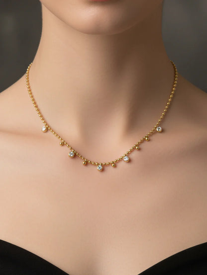 Anti-Tarnish White Stone Beaded Chain | 18K Gold CZ Jewelry