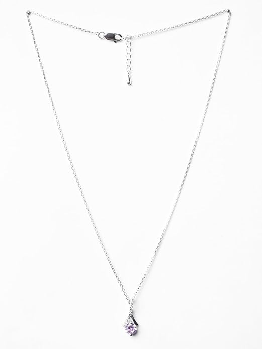 Sterling Silver Pink Solitaire Pendant Earring Chain Jewellery Set | Rhodium Plated, Swiss Zirconia | Gift for Women & Girls