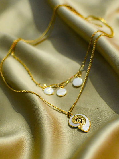 Shell & Beads Double Layer Chain | 18K Gold MOP Necklace