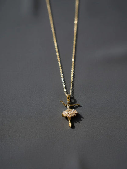 Anti-Tarnish Angel Ballerina Pendant Necklace | 18K Gold CZ Chain