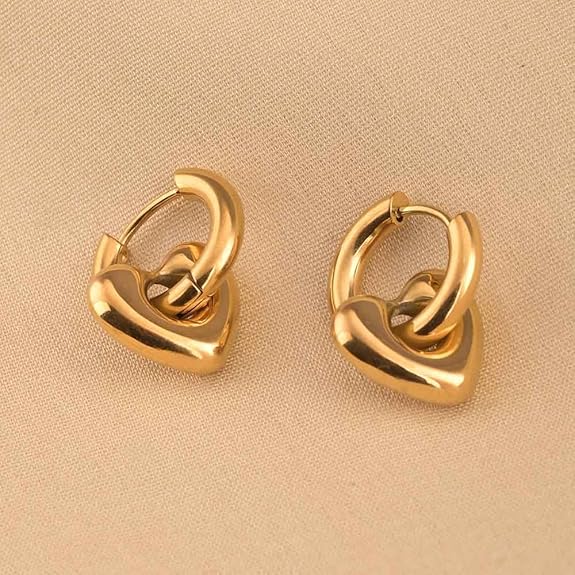 18k Gold Plated Gold Heart Hoop Earring for Women - Gift for Girls & Women | Waterproof & Anti-Tarnish Earrings
