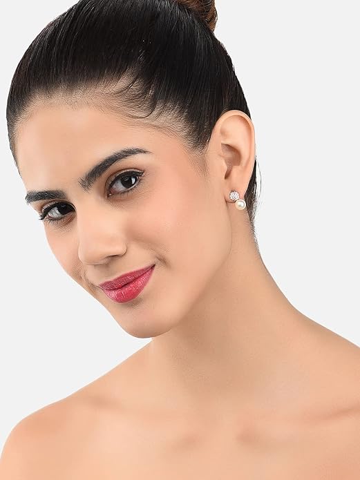 Combo of 3 Cubic Zirconia & Pearls Contemporary Stud Earrings For Women