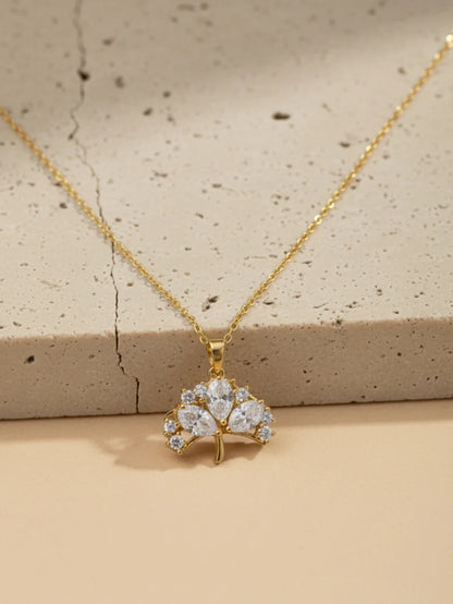 Multi-Stone Umbrella Pendant Necklace in 18K Gold | CZ Neckpiece