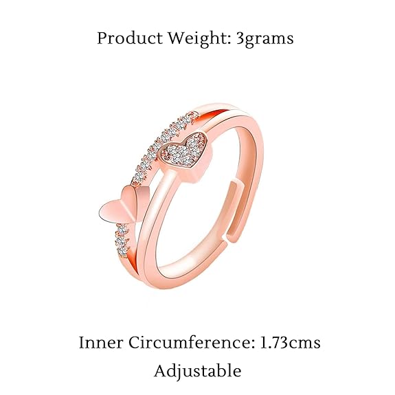 Rose Gold PLated Ring for Women and Girls Silver Ring | Adjustable Crystal Rings Rosegold Silver Plated Finger Ring for Women | Birthday Gift For Women Anniversary Gift for Wife Valentine Gift for Girls
